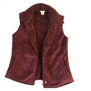 Wool rich faux suede vest, fleece lined.